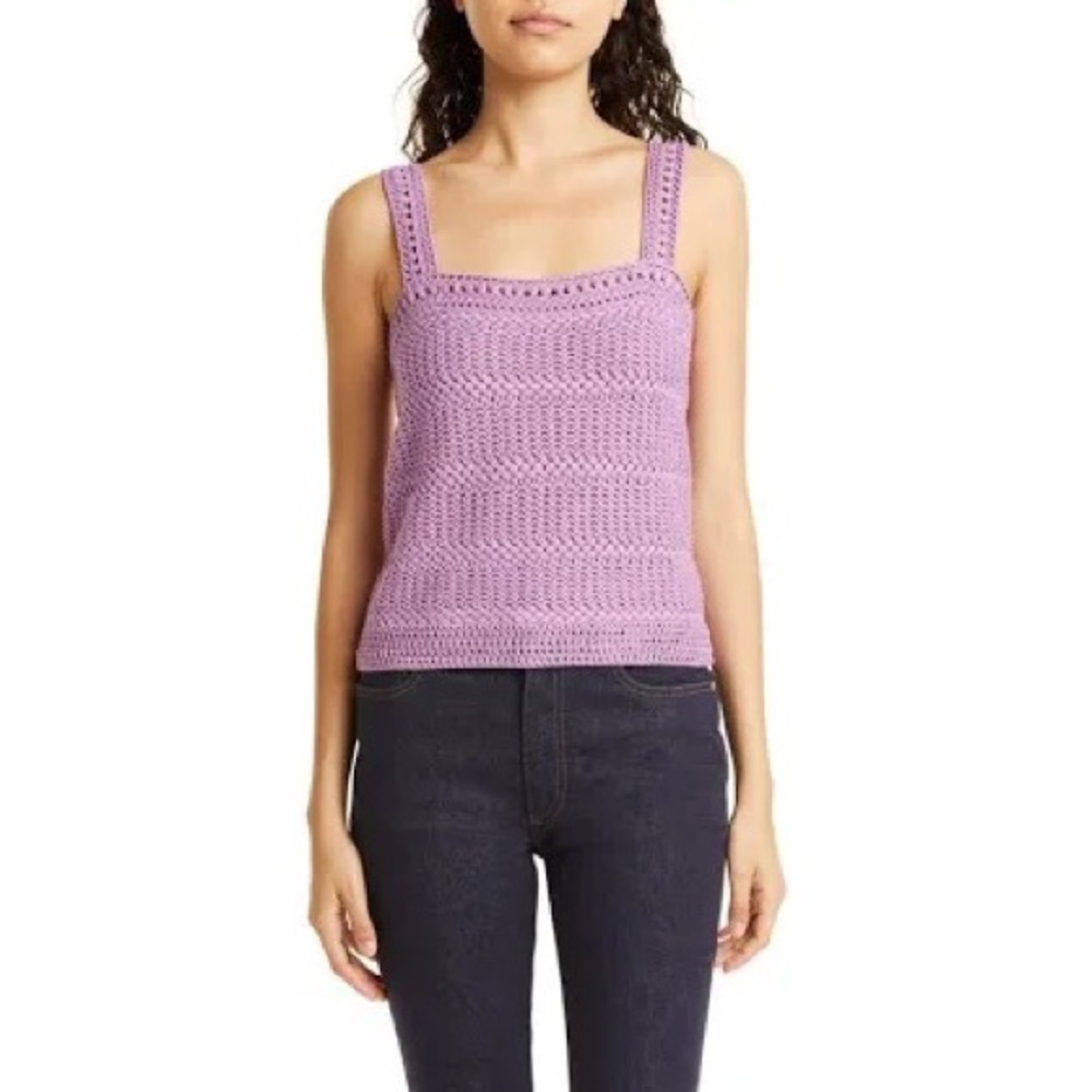 Vince Womens Tops Vince Square Neck Textured Cotton Knit Tank
